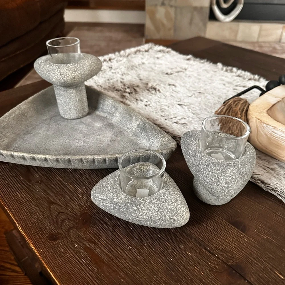 PartyLite Living StonesTextured Gray candle Decorative home decor - Picture 4 of 17